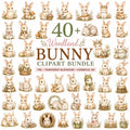 40+ Watercolor Woodland Bunny Clipart Bundle (Digital Download), Excellent Gift!