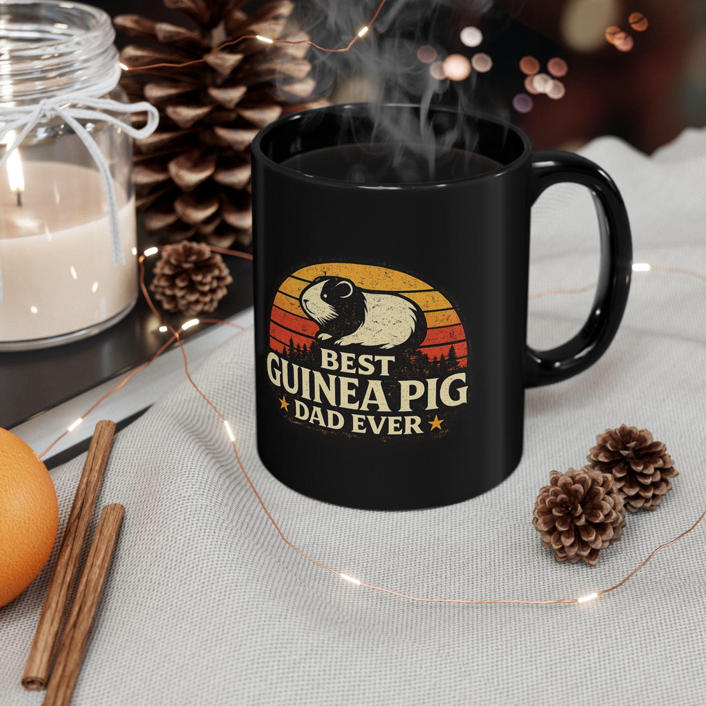 Guinea Pig Dad Retro Sunset Mug | Black Ceramic Coffee Cup, Excellent Gift!