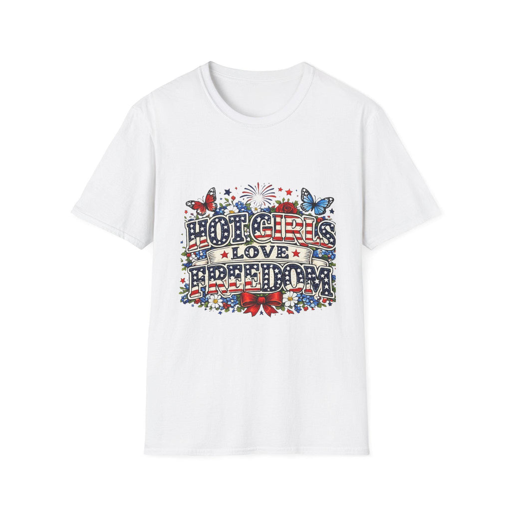 Hot Girls Love Freedom T-Shirt | Patriotic Butterfly Stars Fireworks, Americana 250th Anniversary, America's Birthday, 4th of July