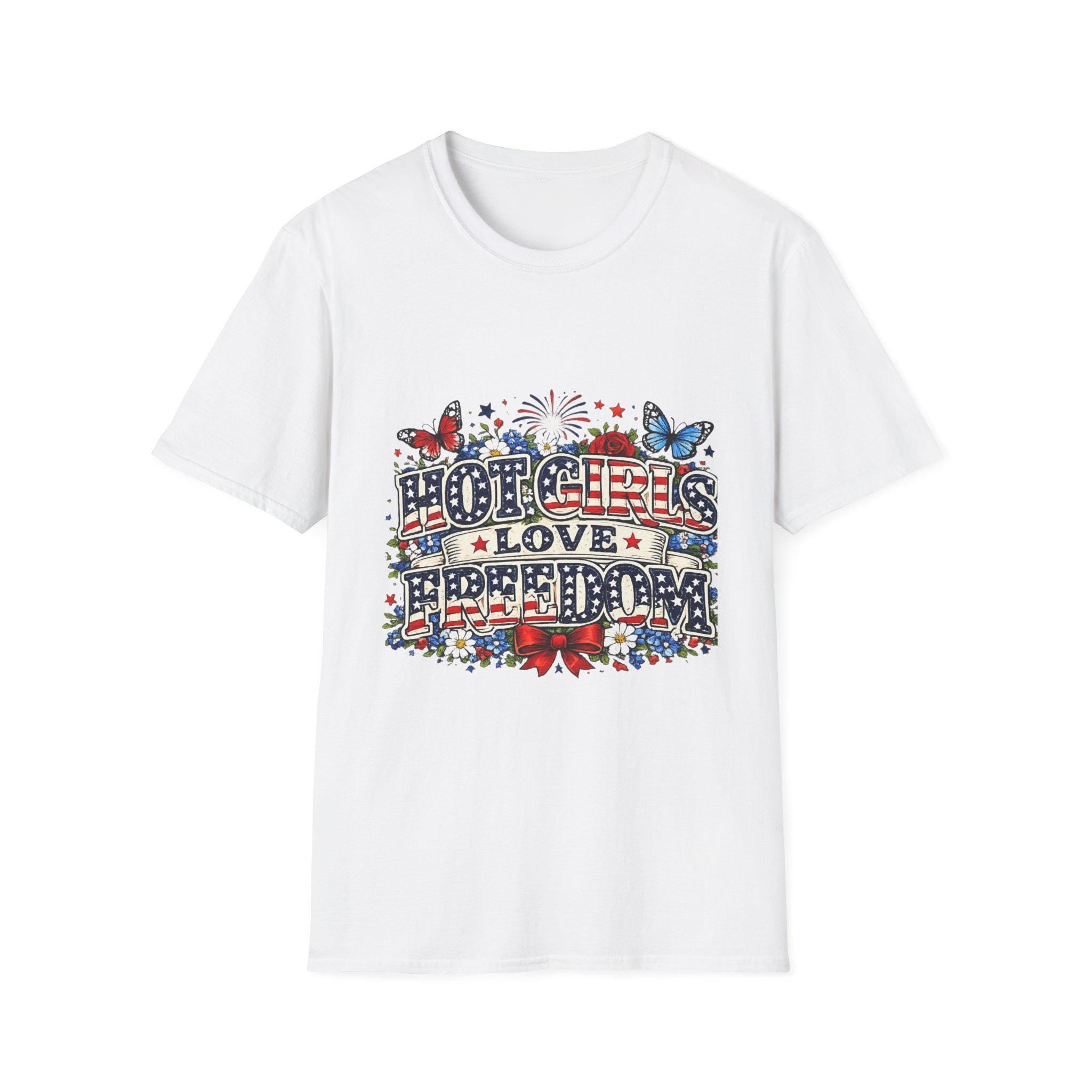 Hot Girls Love Freedom T-Shirt | Patriotic Butterfly Stars Fireworks, Americana 250th Anniversary, America's Birthday, 4th of July