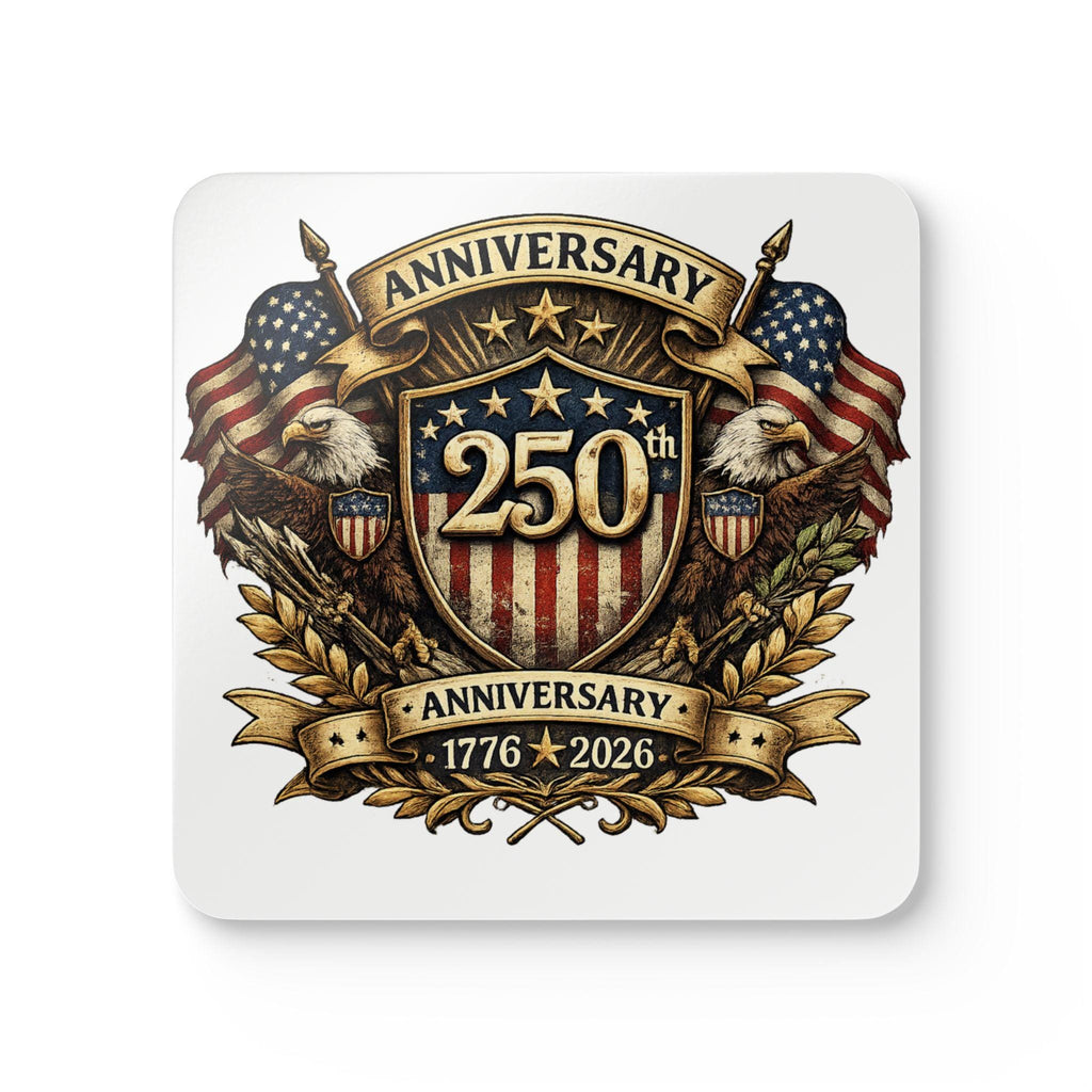 250th Anniversary Shield Cork Coaster | 1776 2026 Patriotic Eagle Emblem, Excellent Gift!