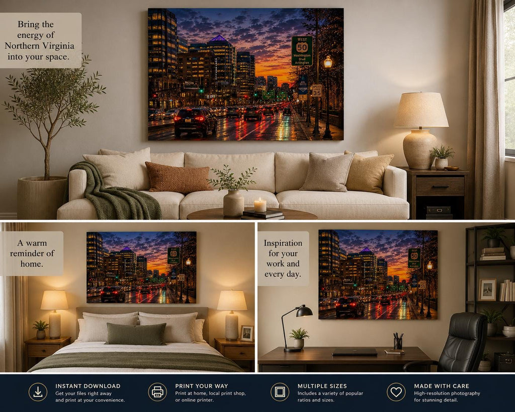 Arlington VA Sunset Cityscape Print | Ballston Skyline (Digital Download) 250th Anniversary, Father's Day Gift, Excellent Gift!