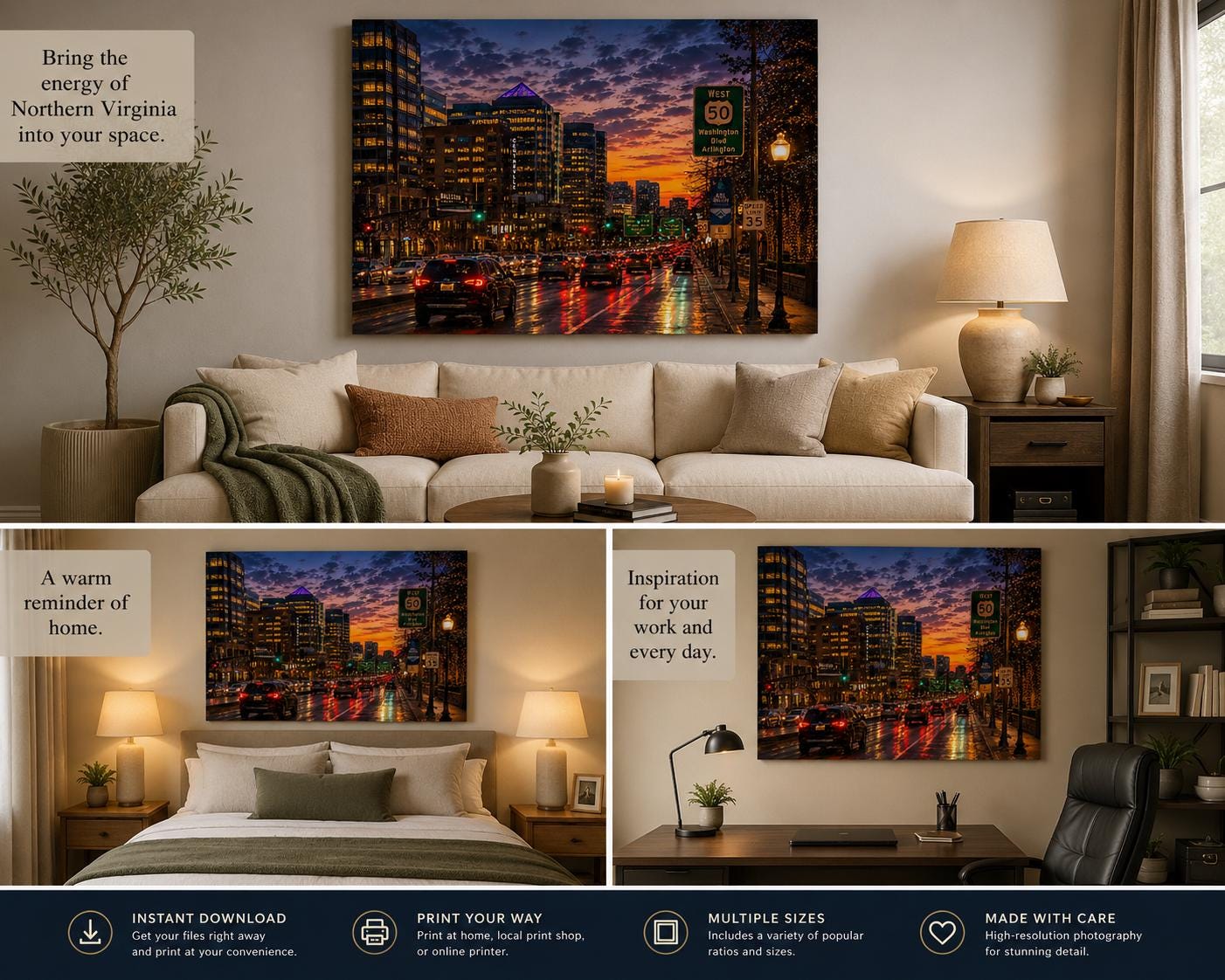 Arlington VA Sunset Cityscape Print | Ballston Skyline (Digital Download) 250th Anniversary, Father's Day Gift, Excellent Gift!