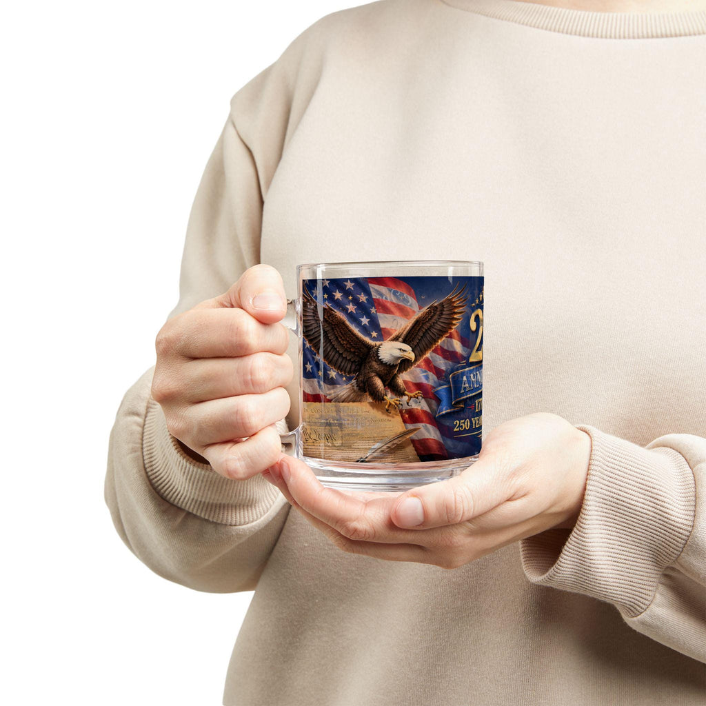 250th Anniversary 1776-2026 Glass Mug | American Flag Bald Eagle, Excellent Gift!