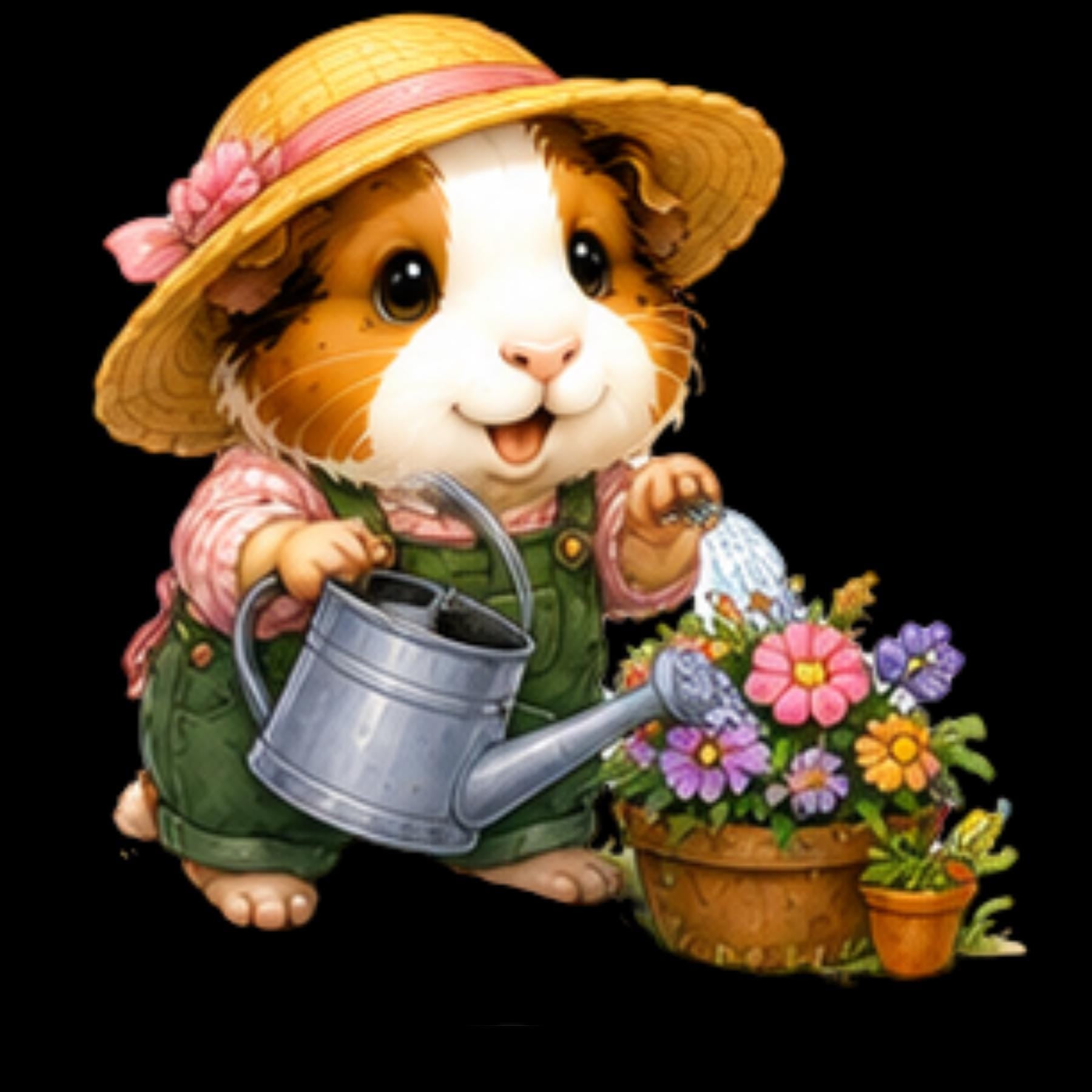 25 Urban Gardening Guinea Pig Clipart, Watercolor Animals PNG (Commercial Use), Excellent Gift!