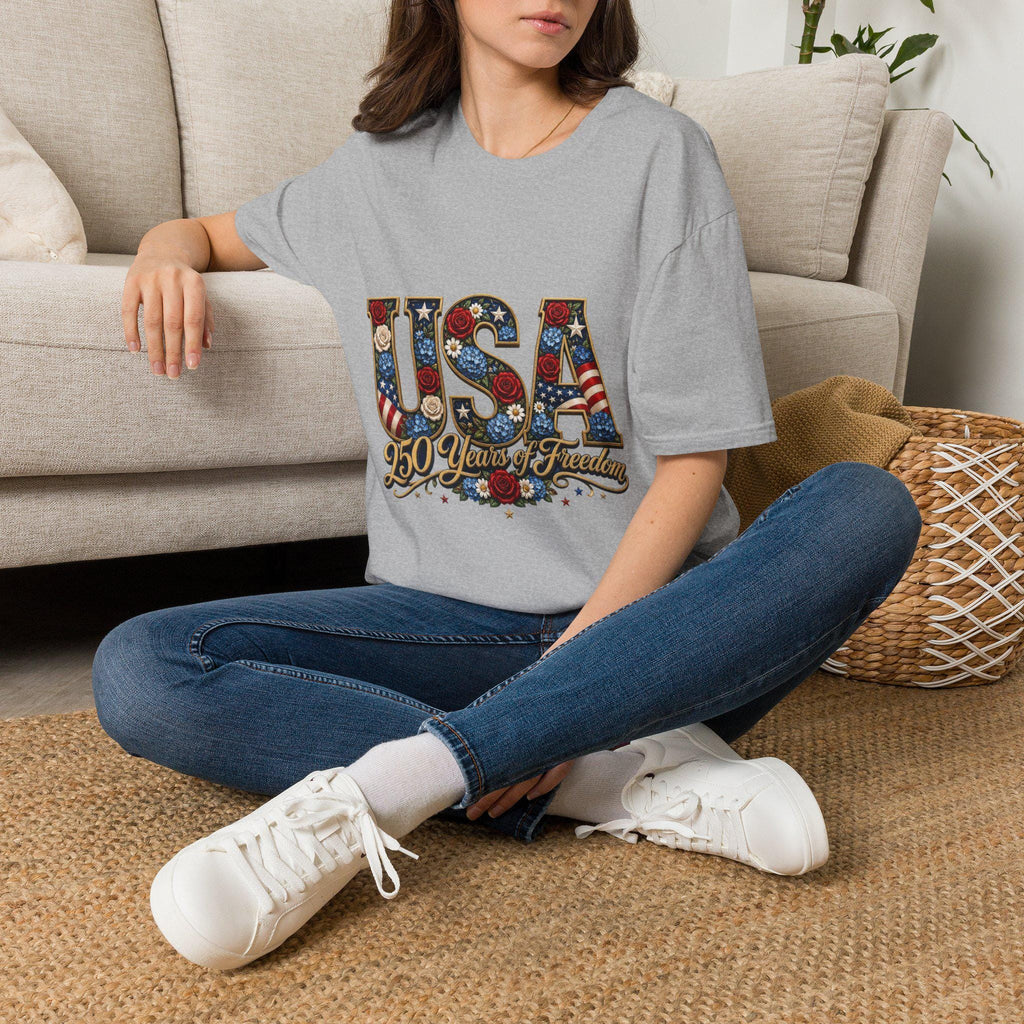 USA Floral Flag T-Shirt | Patriotic Roses, Stars, Stripes, 250th Anniversary Tee, Excellent Gift!