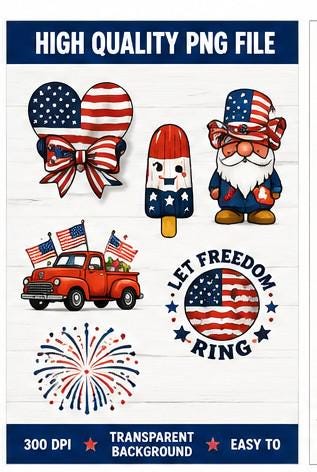 100+ 4th of July PNG Clipart Bundle | Patriotic USA Graphics | American Flag Sublimation Designs | Commercial Use