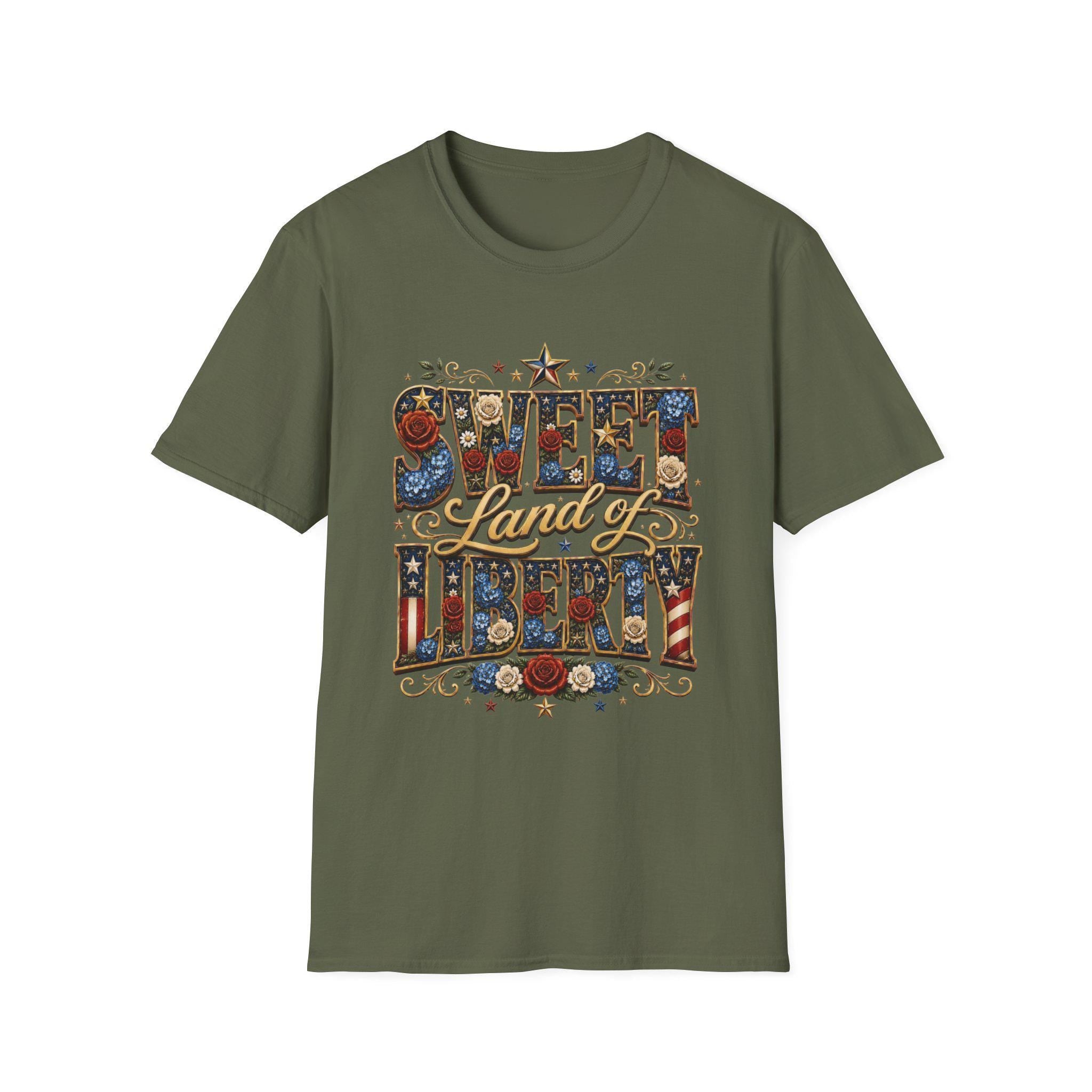 Sweet Land of Liberty T-Shirt | Americana Floral Stars, 250th Anniversary, 4th July, Excellent Gift!
