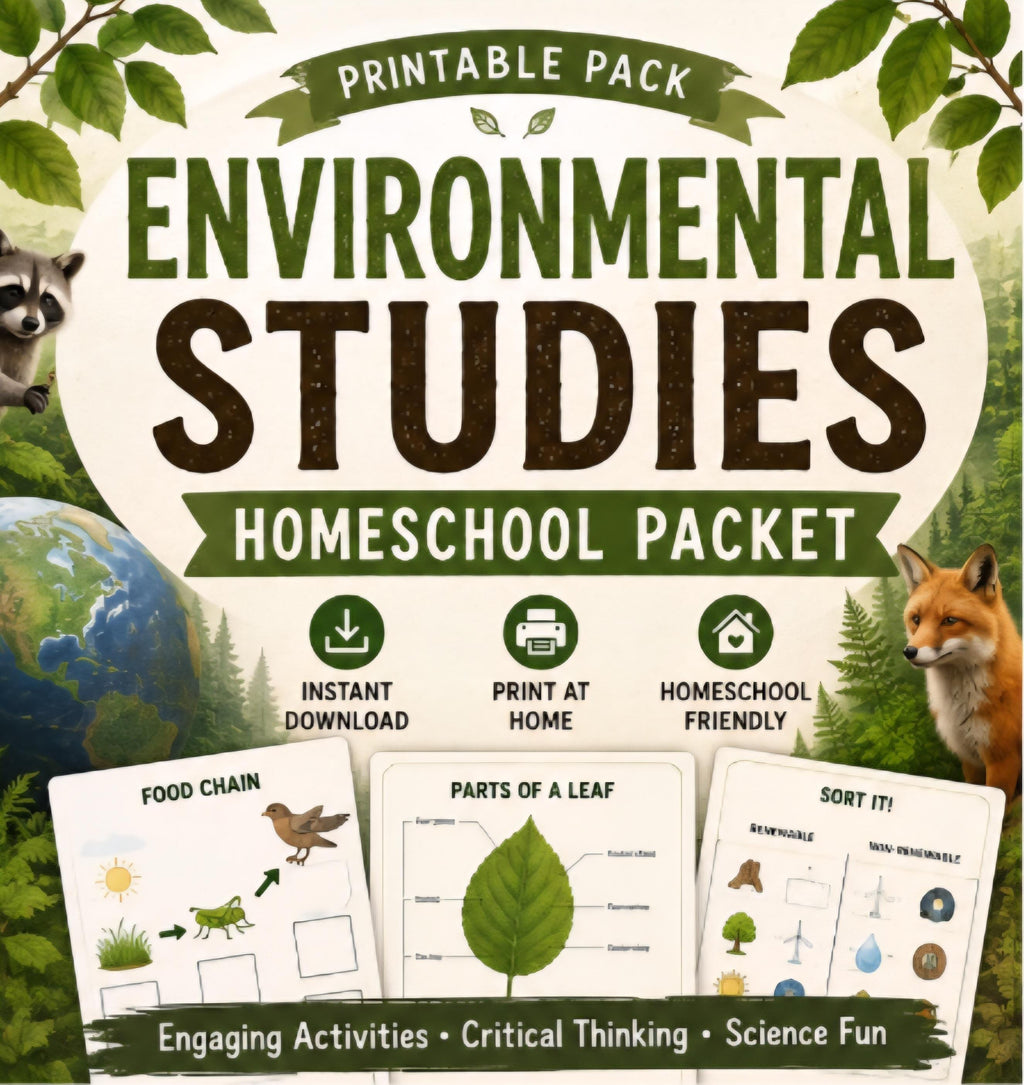 Environmental Studies Homeschool Packet Printable, Ecosystems and Conservation Worksheets, Earth Science Unit PDF