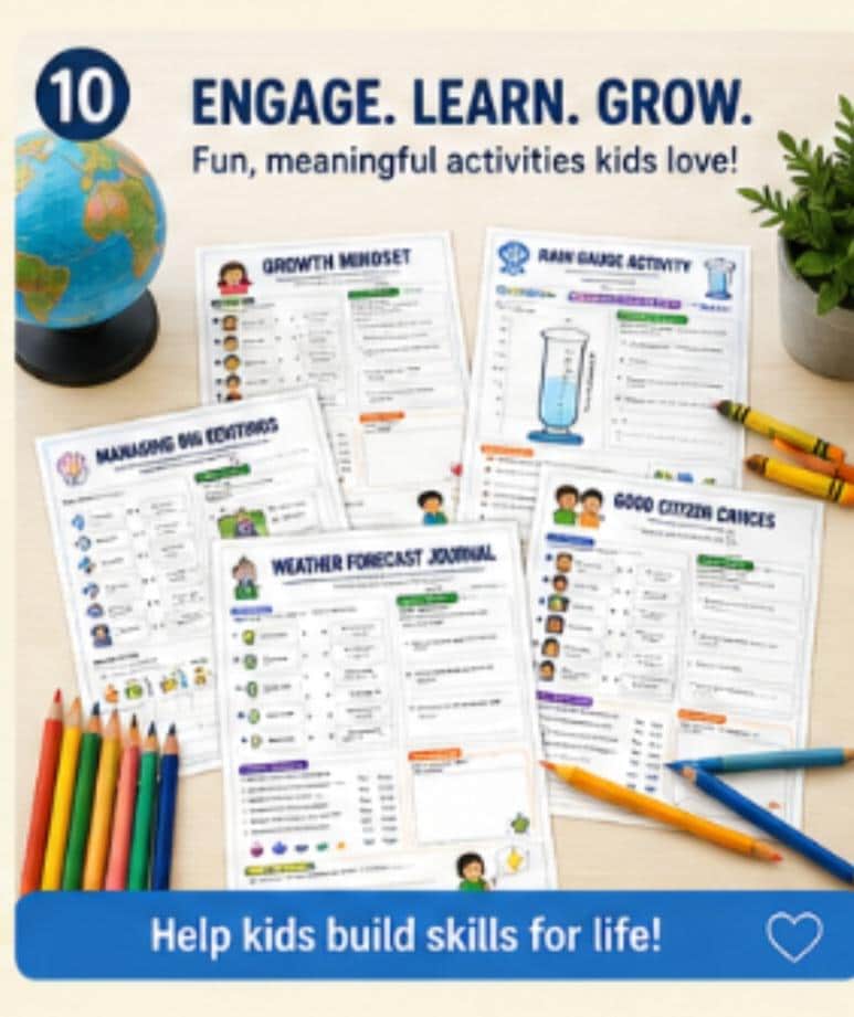 SEL Activities Bundle Printable, Environment and STEM Worksheets, Social Emotional Learning Homeschool PDF