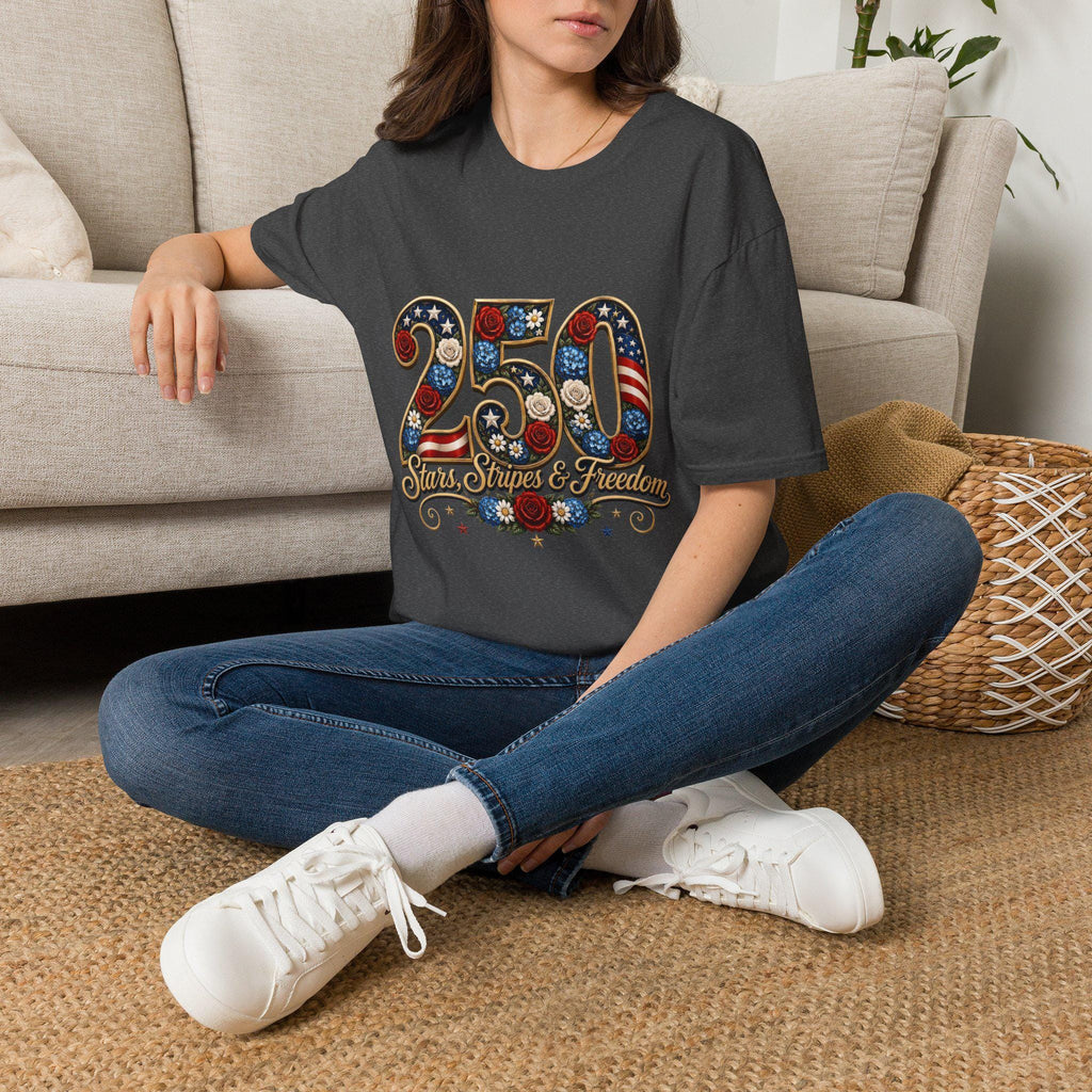 250th Anniversary Patriotic Floral T-Shirt | Stars Stripes Freedom Graphic Tee, Excellent Gift!