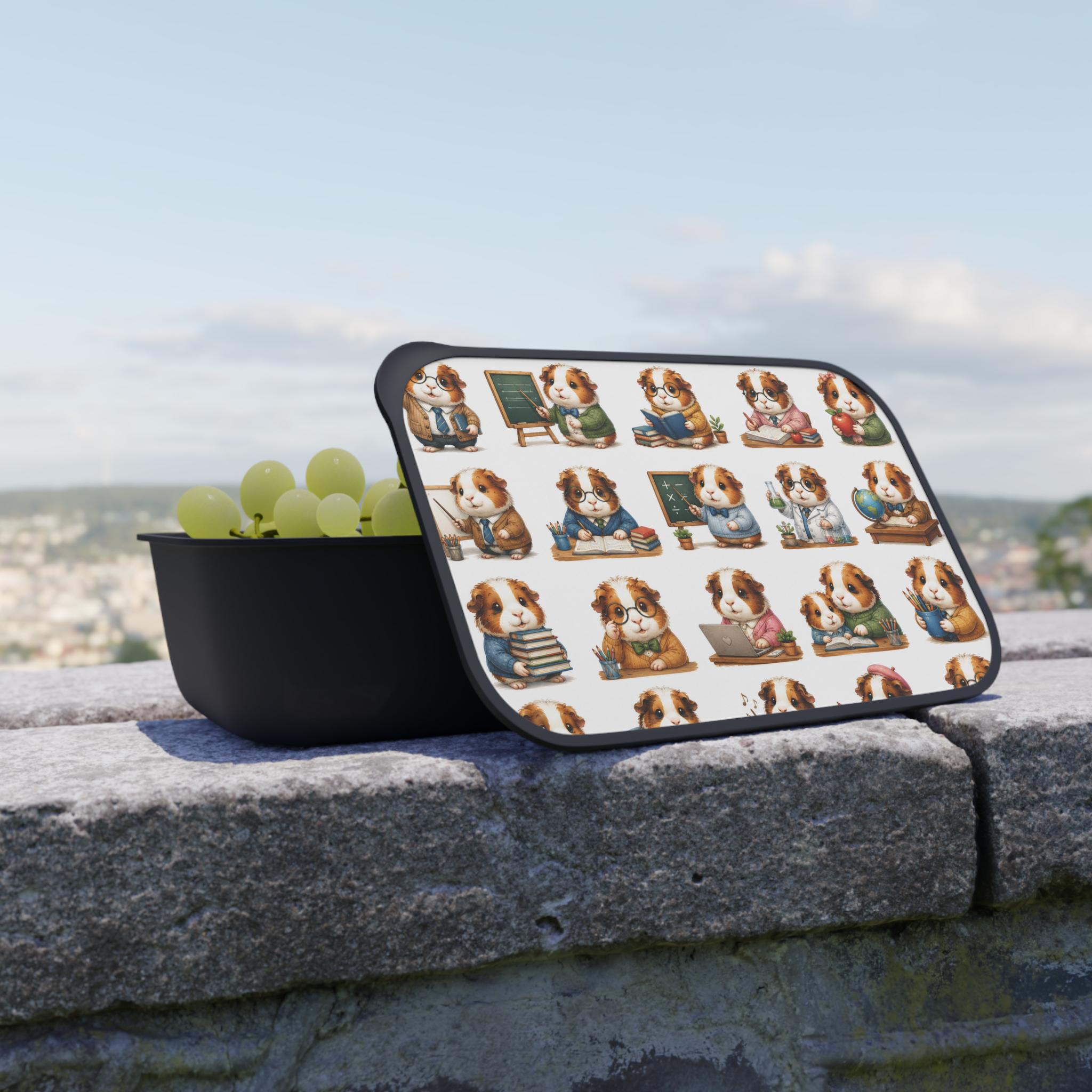 PLA Bento Box with Scholarly Guinea Pig Pattern, Includes Utensils, Excellent Gift!