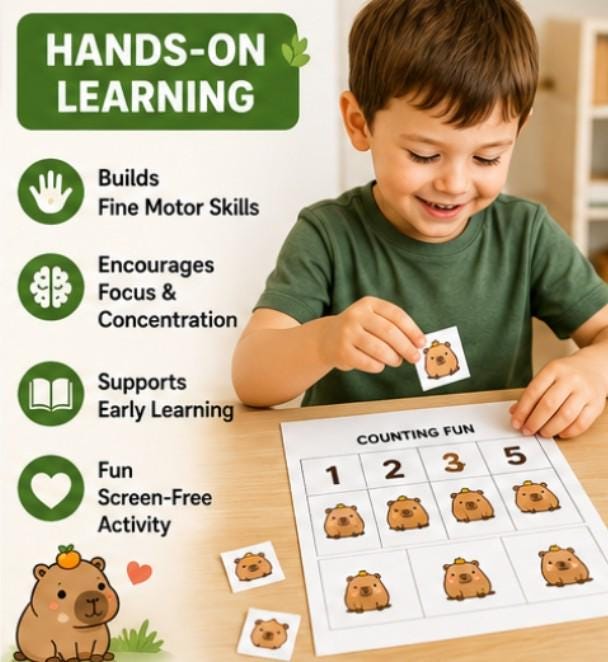 Capybara Busy Book Printable, Gift for Parents, Preschool Fine Motor Activities, Toddler Quiet Book PDF, Homeschool Learning Binder