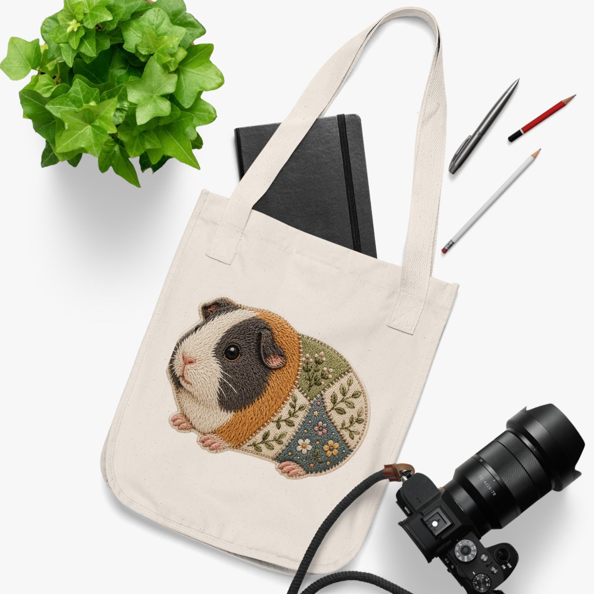 Embroidered Guinea Pig Tote Bag | Organic Cotton Canvas Grocery Bag, Excellent Gift!