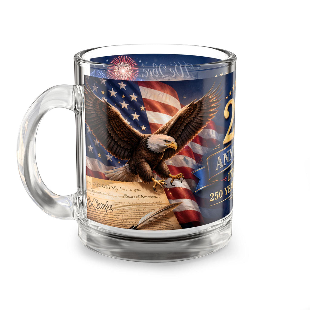 250th Anniversary 1776-2026 Glass Mug | American Flag Bald Eagle, Excellent Gift!