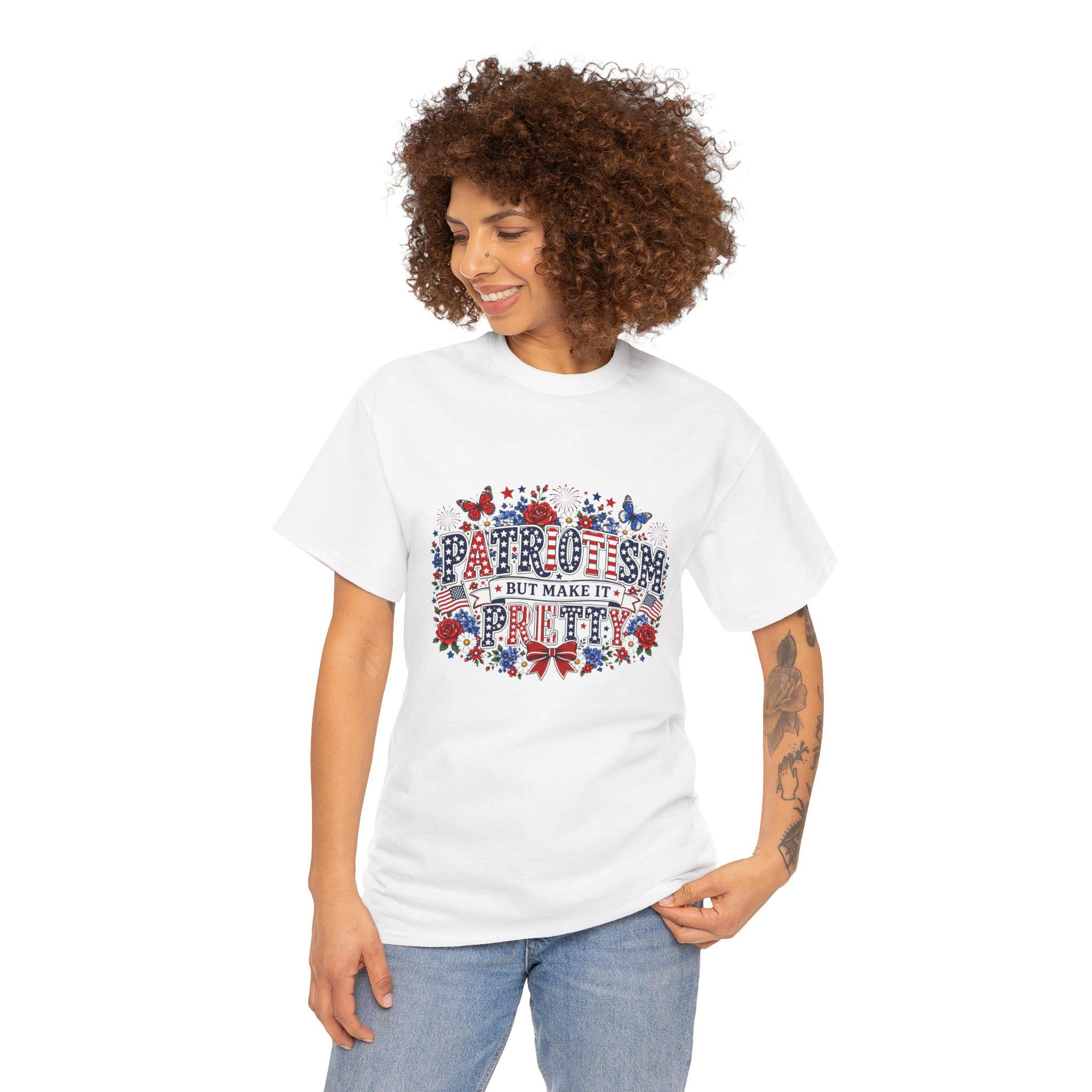 Patriotic Floral Typography Tee | Red White Blue Stars, 250th Anniversary USA, Excellent Gift!