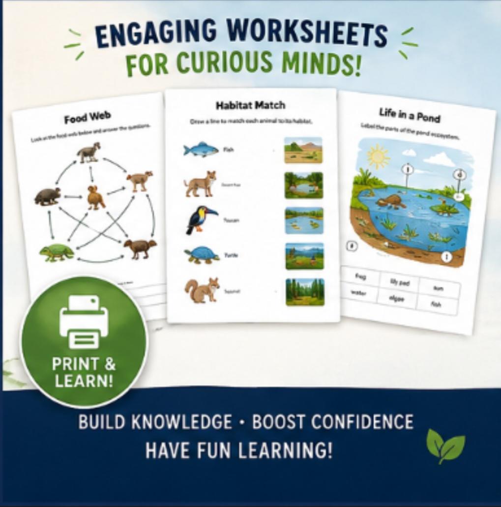 Animals and Ecosystems Homeschool Packet Printable, Habitat Worksheets, Elementary Science Unit Study PDF