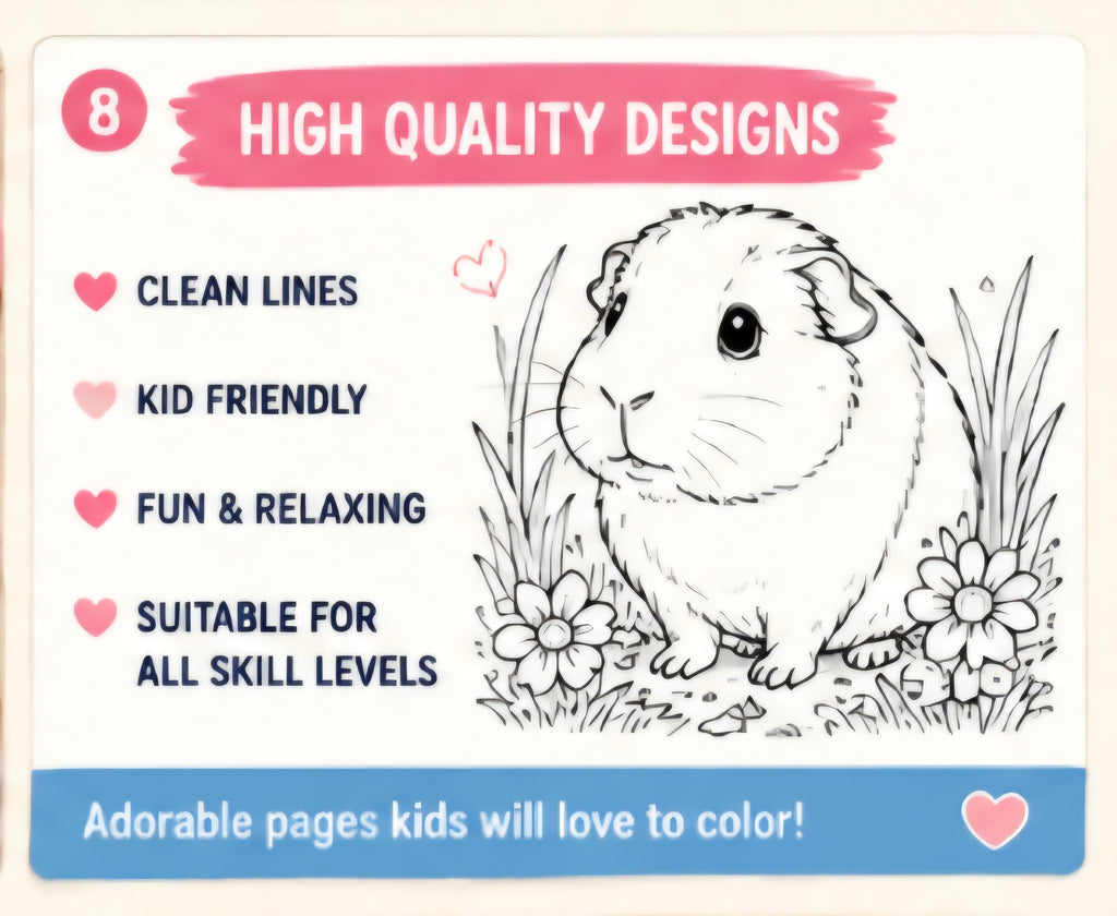 Guinea Pig Coloring Book Printable, Perfect Gift, 30+ Cute Guinea Pig Coloring Pages PDF, Kids Activity, Instant Download