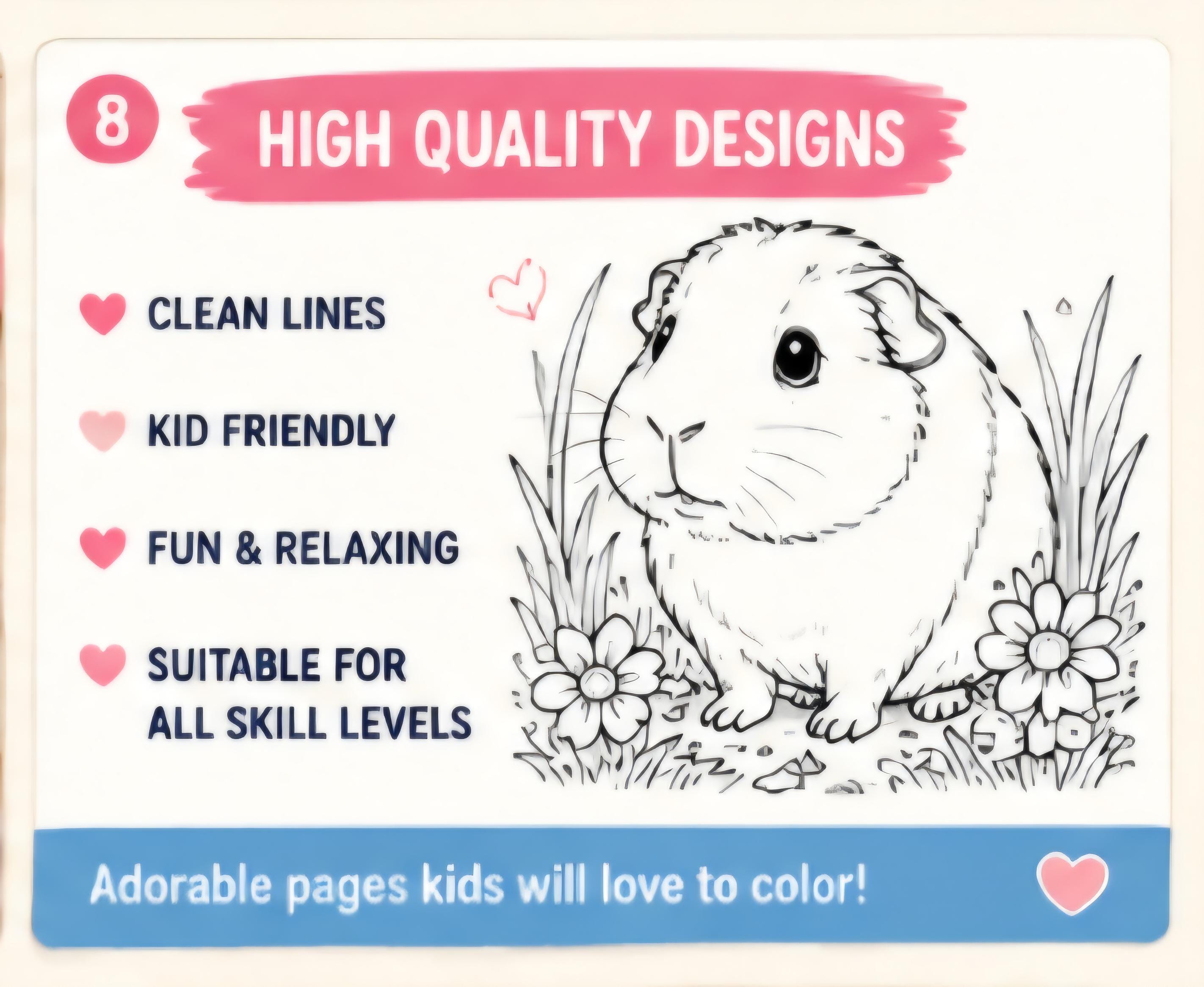 Guinea Pig Coloring Book Printable, Perfect Gift, 30+ Cute Guinea Pig Coloring Pages PDF, Kids Activity, Instant Download
