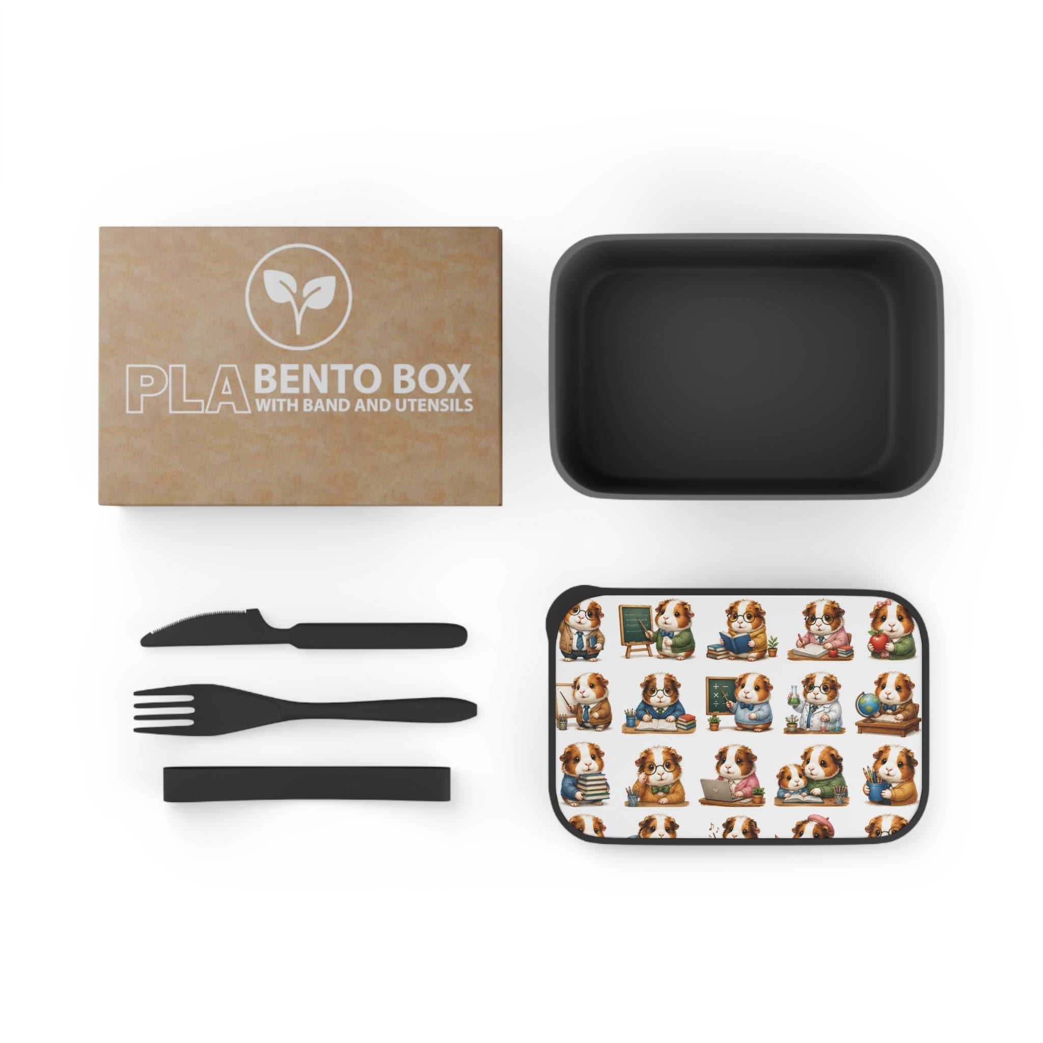 PLA Bento Box with Scholarly Guinea Pig Pattern, Includes Utensils, Excellent Gift!