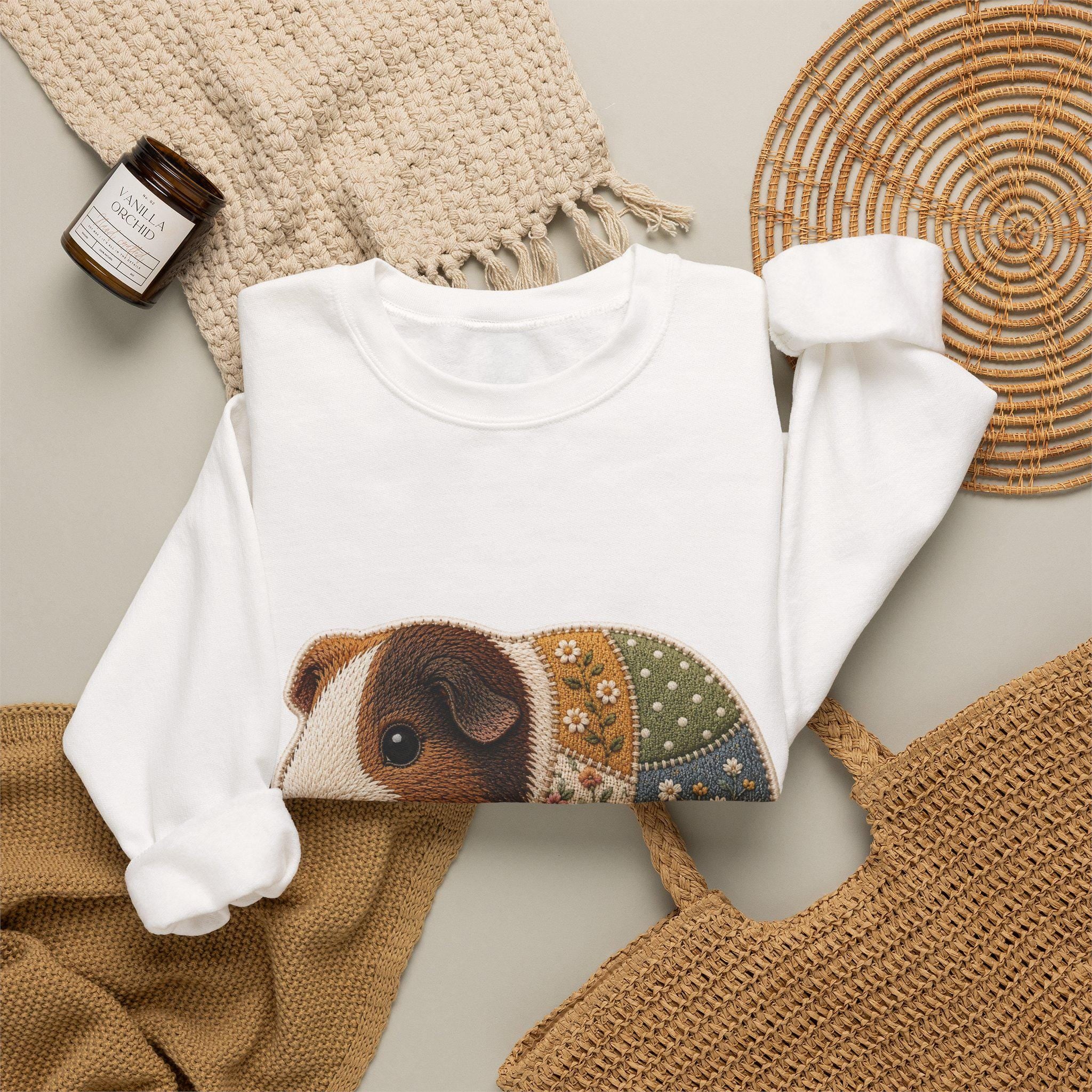 Patchwork Guinea Pig Sweatshirt | Quilted Animal Crewneck, Excellent Gift!