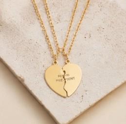 Push Present Engraved Break Apart Heart Necklace Set, Pendant Necklace
