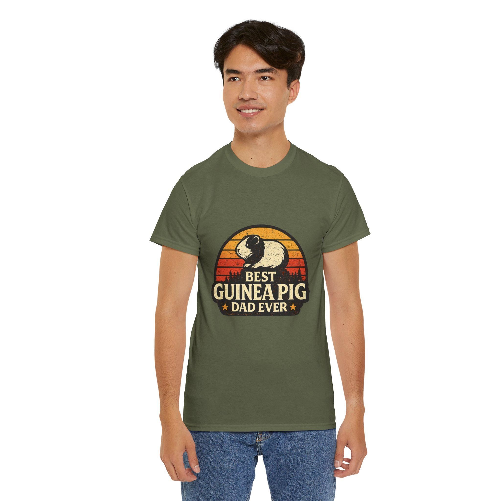 Retro Guinea Pig Dad T-Shirt | Sunset Pet Owner Tee, Excellent Gift!