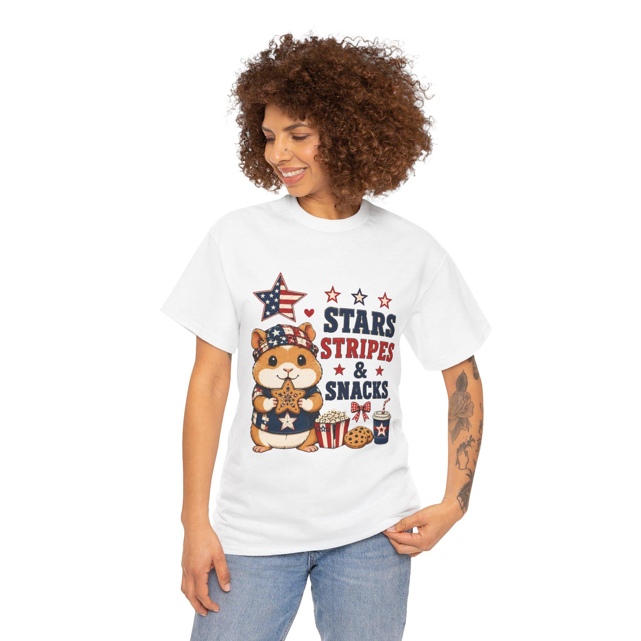 Stars Stripes & Snacks Hamster T-Shirt | Patriotic Fourth of July Tee, Excellent Gift!